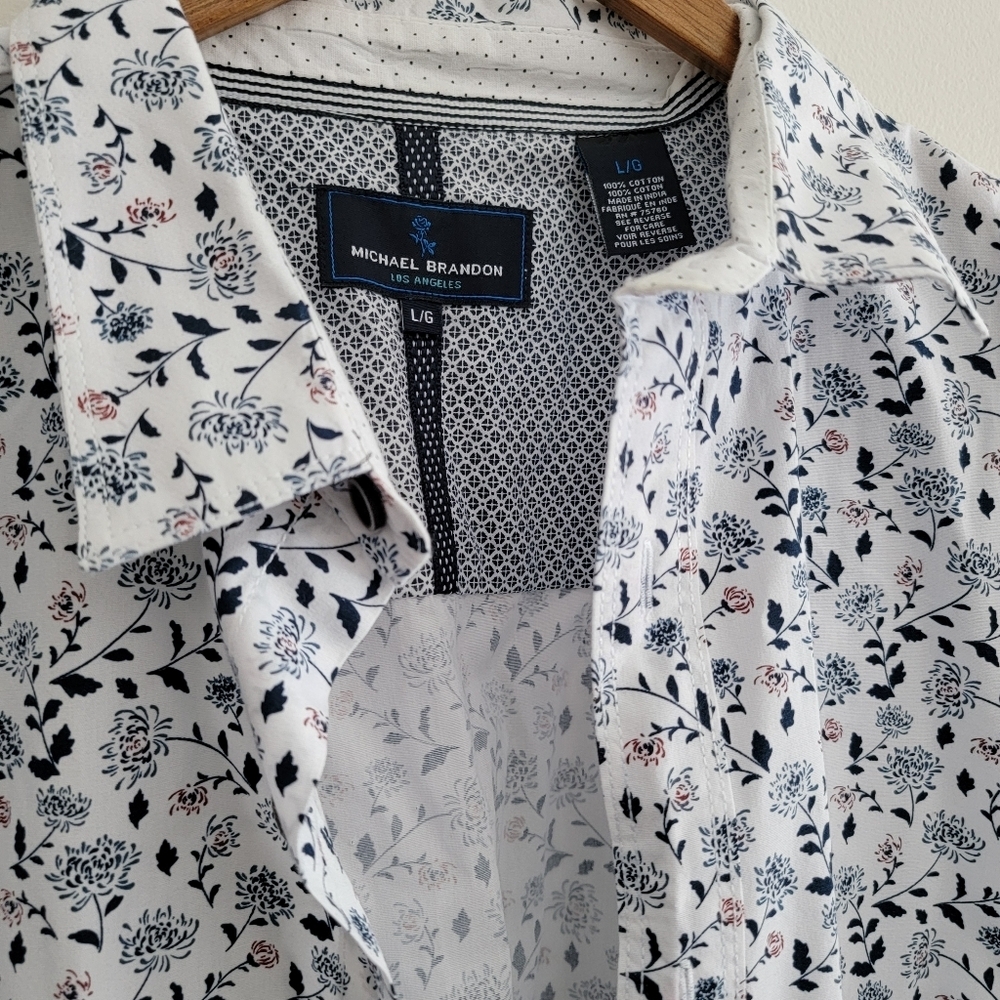 Michael Brandon Men's Button Down Short Sleeve Floral Dress Shirt Large Cotton - Picture 2 of 5